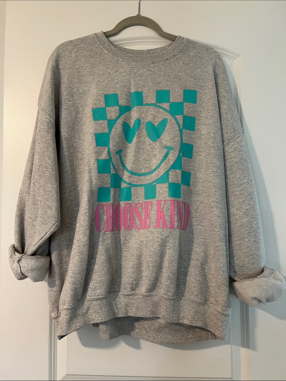 Choose Kind Gray Graphic Sweatshirt - Teal & Pink
